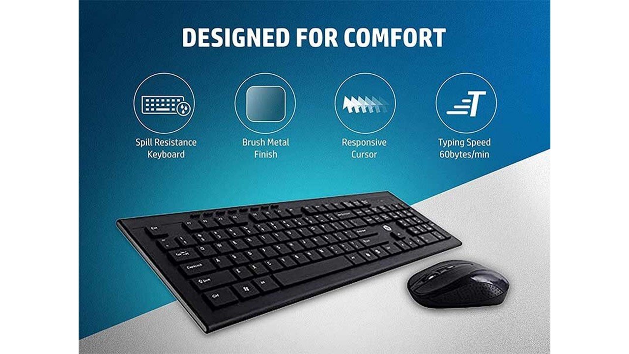 HP USB Wireless Keyboard and Mouse combo Spill Resistance, 10m Working Range